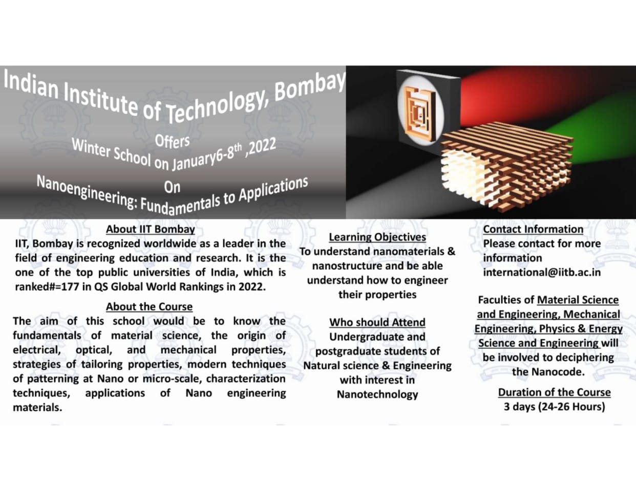 [Call for Application] Winter School Programme Indian Institute of Technology, Bombay